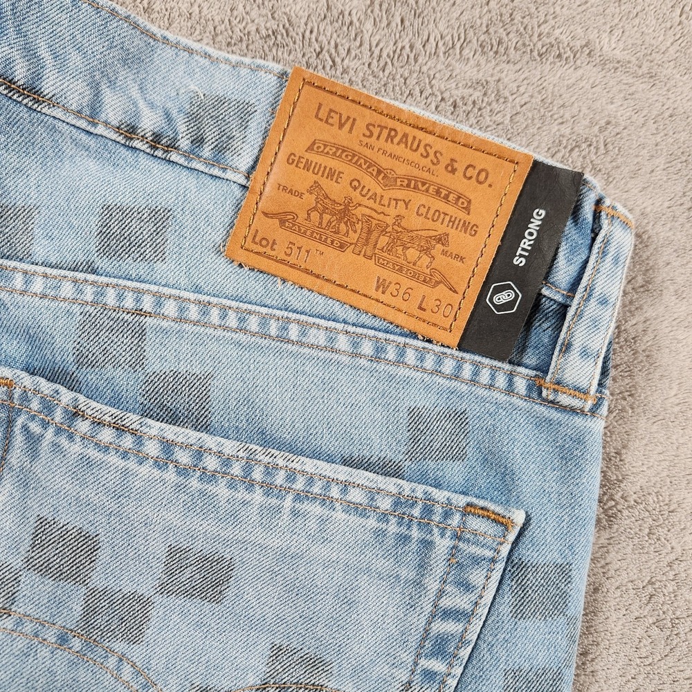 Levis 511 Strong Mens size 36x30 Checkered Print Denim Jeans 5 Pocket - Picture 4 of 12
